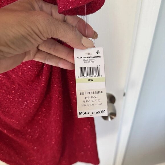 Alex Evenings Keyhole Glitter Jacquard Knit Dress, Plus Size 18, RED, NWT - Picture 11 of 11